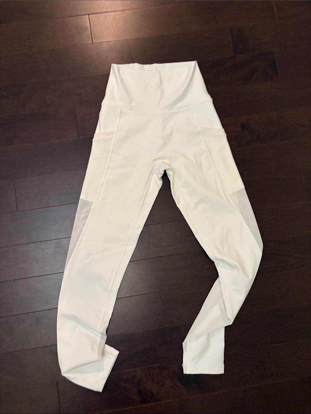 High-Waist White Mesh-Panel Leggings
